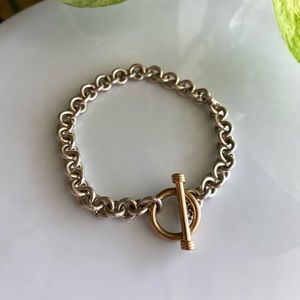 Sterling silver and gold T bar bracelet